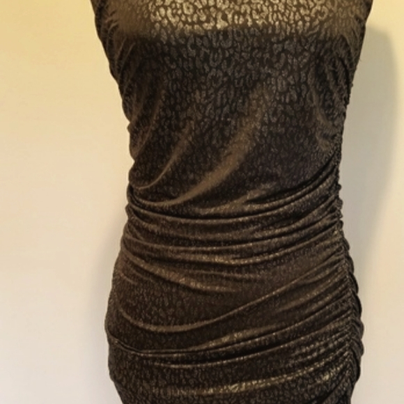 Forever 21 Asymetrical Cinched Black with Silver Shimmer Leopard Print Dress - Picture 9 of 12
